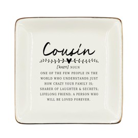 WODMIS Cousin Gifts Ceramic Jewelry Tray Dish, Cousin Birthday Gifts Jewelry Plate Dish, Cousins Ring Trinket Dish, Cousin Christmas Graduation Wedding Gifts for Cousin Women, Cousin Gifts