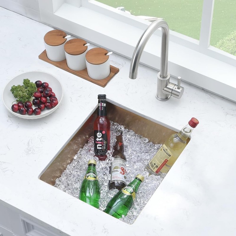 BoomHoze Gold Bar Sink, 13 x 15 Inch Undermount Kitchen