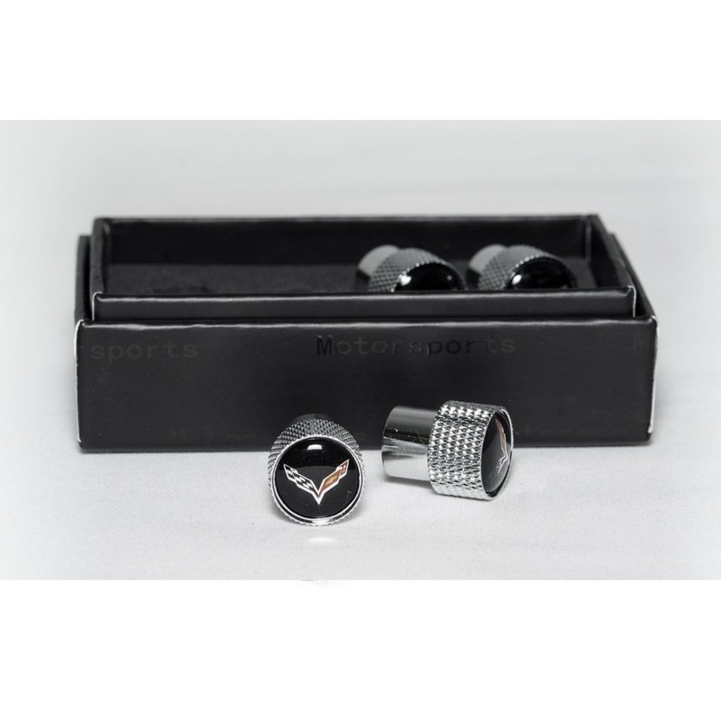 West Coast Corvette/Camaro C7 Corvette Crossed Flags Logo Aluminum Valve