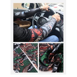 Fake Tattoo Adults Arm Sleeve Fire + Evil Skull (T21)