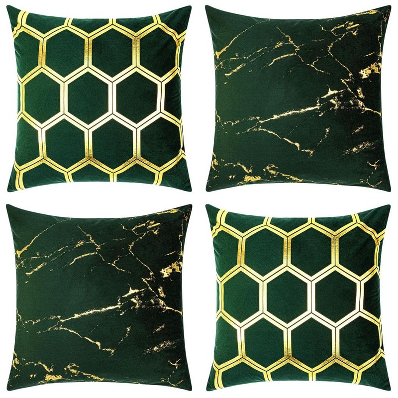 Red Rainbow 4 Pack Gold Metallic Velvet Cushion Covers Marble