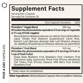 Codeage 5 Servings of Fruits & Veggies Equivalent in 1 Single Capsule - Whole Food Instantfood with 15 Greens & Fruits in All-in-One Pill, Eat Vegetables - Vegan Vitamins Supplement - Non-GMO - 30 ct