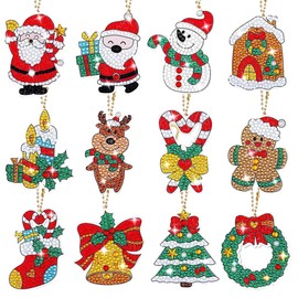 MorLuks Pack of 12 Diamond Painting Christmas, Diamond Painting Keyrings, 5D Diamond Painting Pendants, DIY Key Chain, Christmas, Craft Set, Christmas, Children