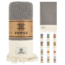 Pamuq® Beach Towel - XXL Sauna Towel / Bath Towel - Large Cotton Hammam Towel - Oeko-Tex® Shower Towel / Pestemal Hand Towel / Fouta / Pareo / Yoga Towel / Sports Towel / Sarong - For Men and Women