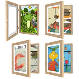 IMMERROT 4 Pack Kids Art Frames 8.5x11 Inch Kids Artwork Flip Frame Changeable for Picture Display, Children School Drawing Projects Storage, Horizontally Vertically Wall Hanging, Front Opening, Wood
