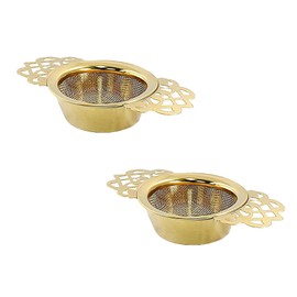 Wumuzai 2 Pack Tea Strainer with Drip Bowl, Stainless Steel Tea Infuser for Loose Leaf Tea with Double Wing Handle, Extra Fine Mesh Metal Tea Filter Strainer for Loose Tea Single Cup Juice, Gold