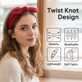 DRESHOW 4 Pack Headbands for Women Bow Knotted Hair Band Facial Cloth Rabbit Ears Running Sport Elastic Hair Wrap