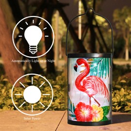 Hanging Solar Lantern Outdoor Waterproof Flamingo Solar Lights Glass Tabletop Decorative Lamp for Outdoor Patio Garden Outside Yard Decor