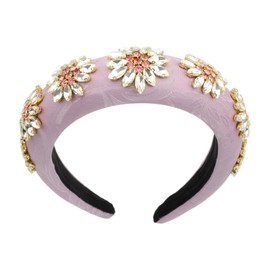 Florate Big Crystal Flower Headband for Women Rhinestone Pearl Luxury Decorative Bead Royal Sponge Hairband Hair Hoop Accessories (H1111-pink)