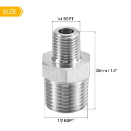 sourcing map 304 Stainless Steel Hex Reducer Pipe Fitting 1/2 x 1/4 BSPT Male Thread Connector Adapter