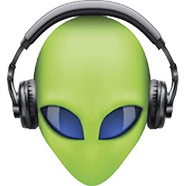 Creepy Green 3D Alien Head with Blue Eyes and Headphones Vinyl Decal Sticker (4" Tall)