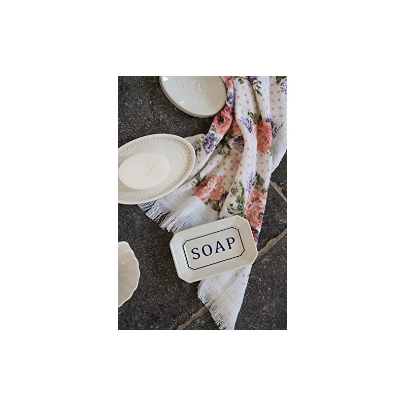 Clayre & Eef Tekst 6CE0801 Soap Dish White / Blue