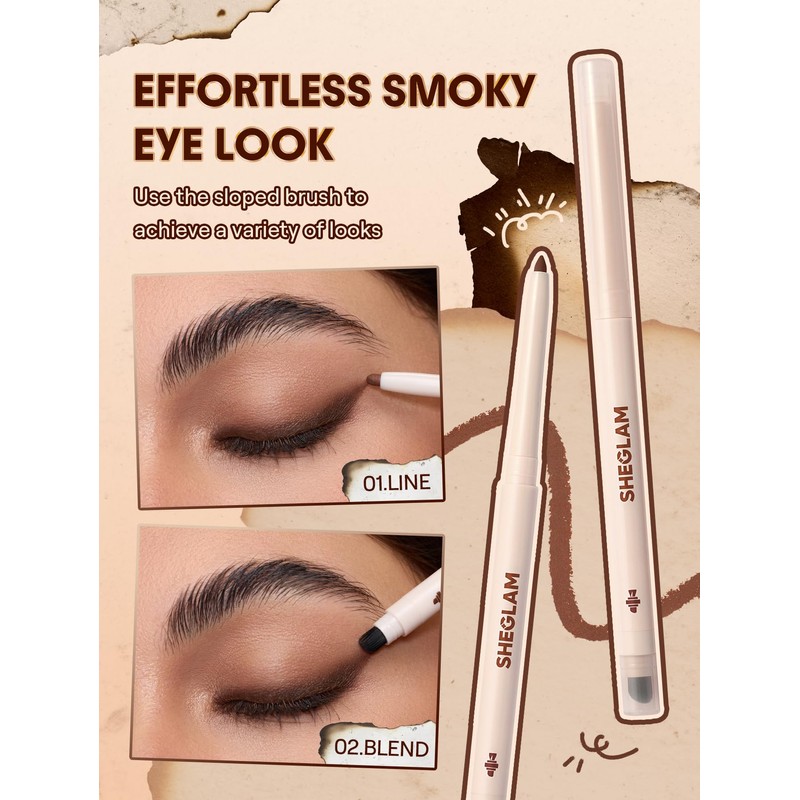 SHEGLAM Gel Glide Eyeliner Pencil Creamy Waterproof Smudgeproof Longwearing Eyeliner-Brown