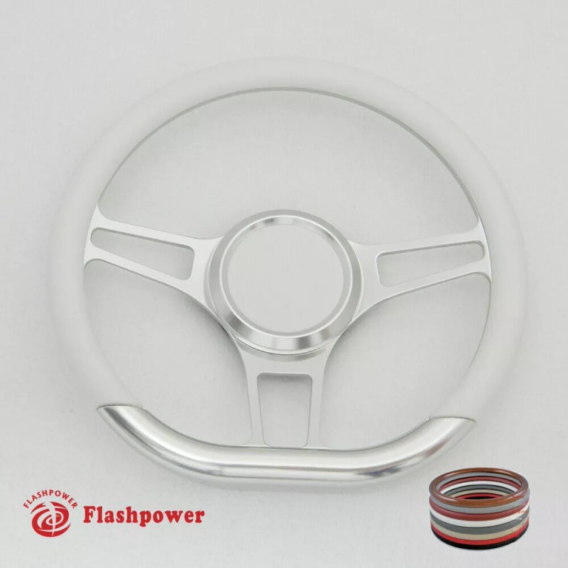 FLASHPOWER 14" D Type Billet Steering Wheel Red Half Wrap