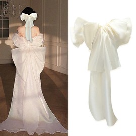 Hair Bow Clips for Women Girls Big Hair Bows with Long Tails White Layered Bow Hair Clips for Christmas Cosplay Costume Hair Accessories for Wedding Birthday Hair Barrettes for Woman