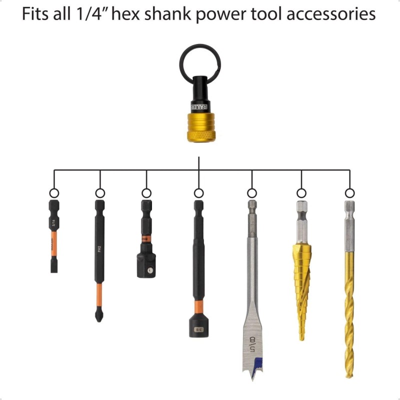 Quick Railer Bit Holder Yellow Keychain 5Pc 1/4" Hex Shank