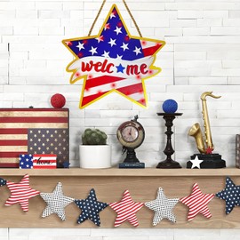 4th/ Fourth of July Decorative Welcome Wreath for Front Door Memorial Day Wooden Lighted Sign Battery model required for the product A23 23A 12V battery