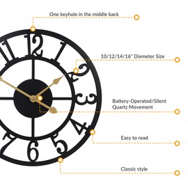 LEIKE Arabic Numeral Wall Clock 12IN Battery Operated Black, Silent Non Ticking, Wall Clocks for Living Room Decor, Small Classic for School, Office, Home, Kitchen, Bedroom