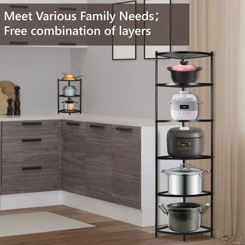 bimiti 6-Tier Kitchen Corner Shelf Triangular Corner Pot Rack Storage