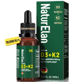 Organic Vitamin D3 K2 Drops with MCT Oil, 10,000 IU Vitamin D Liquid Drops + 100mcg K2(MK-7), 320 Servings, Supports Bone, Immune, Heart & Teeth Health, Third-Party Tested, Vegan, Non-GMO, Gluten Free