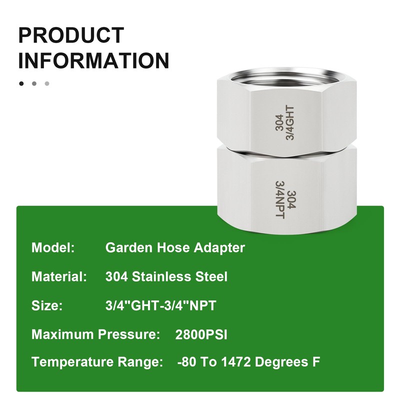 TAISHER 1PCS 304 Stainless Steel Garden Hose Adapter, 3/4" GHT