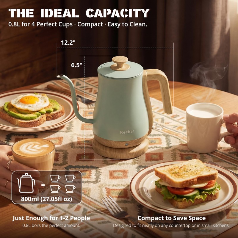 Keebar Gooseneck Electric Kettle, 0.8 L, 1000 W, Auto Shut-Off,