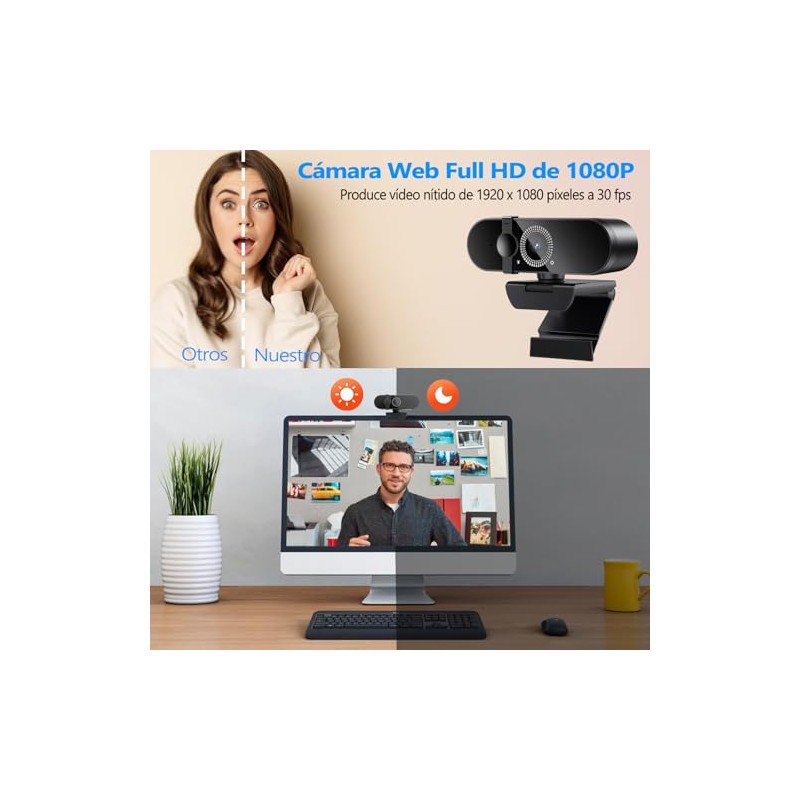 Webcam Cámara Web Full HD 1080p 30fps con Micrófono Integrado