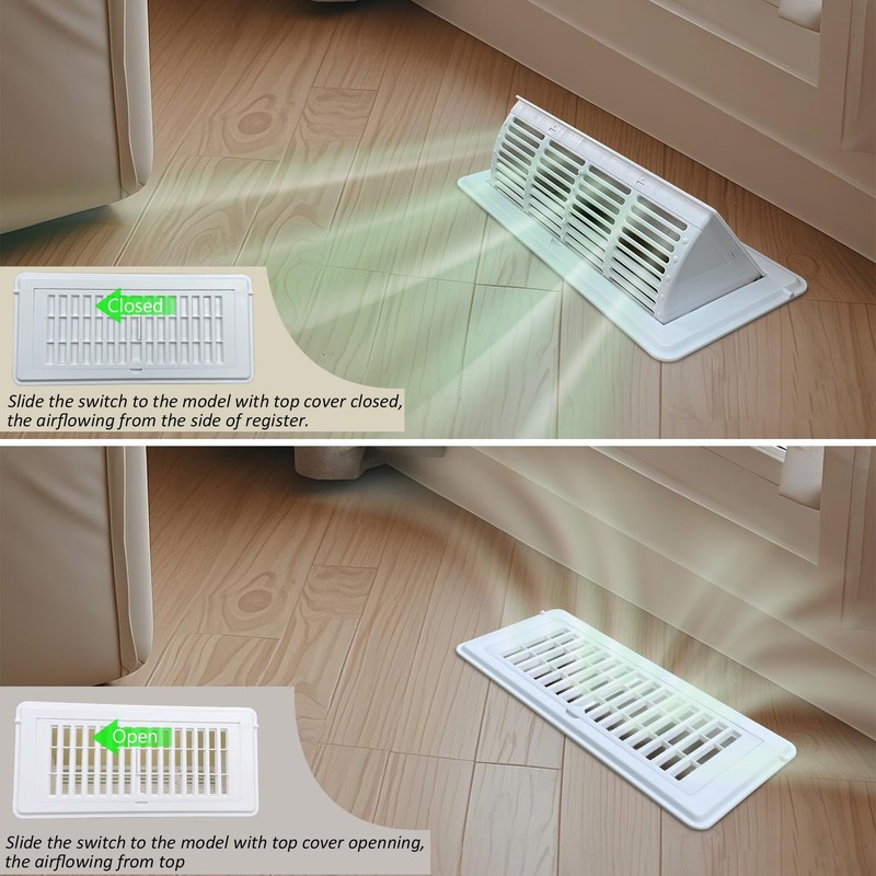 2-in-1 Vent Deflector for Home Floor, Strong Plastic, 4"x10“ Register