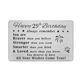 DEGASKEN Happy 29th Birthday Card, 29 Year Old Birthday Gifts for Men Women Him Her, Permanent Engraved Steel Wallet Card