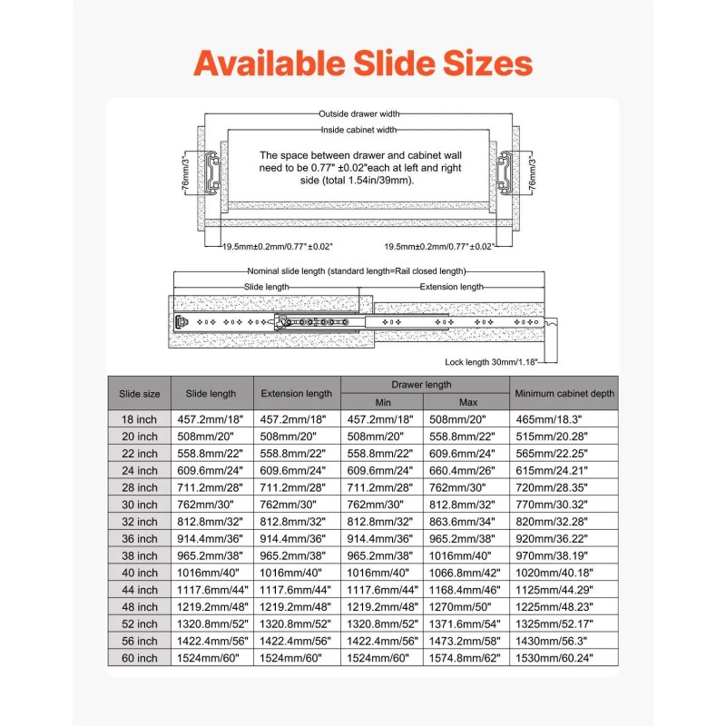 Heavy Duty 1 Pair 30inch Locking Drawer Slides 500lbs Load