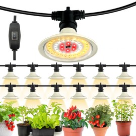 JMXULONG Outdoor LED Grow Lights, Waterproof String Grow Light, Full Spectrum Plant Growing Lights Greenhouse 44Ft Adjustable Cord 12 Lights