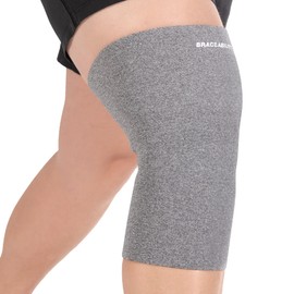 BraceAbility Plus Size Neoprene Knee Sleeve - Bariatric Knee Compression Sleeve for Large Legs, Big Thighs, Arthritis Joint Pain Support Brace for Obese - Fits Men or Women (5XL Wide Calf - Gray)