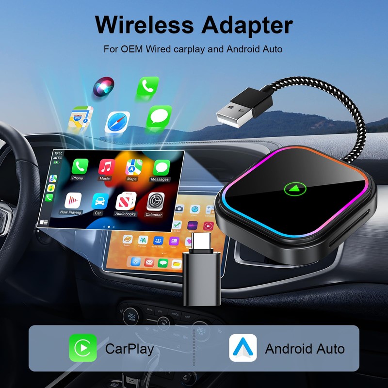 CYIAMJLU 2-in-1 Carplay Wireless Adapter with Fast, Convert Wired Android