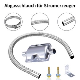 Exhaust Hose for Power Generator, Cakapapo 300 cm Car Stainless Steel Exhaust Pipe and Silencer, with Two Stainless Steel Clips for Diesel Heating