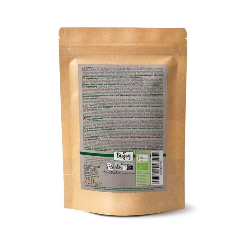 Biojoy Organic psyllium husks (250 g), 99% purity Plantago ovata,