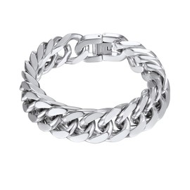 Prosteel Kihei Men's Stainless Steel Chain Bracelet, 0.3 inch (8 mm), 8.3 inches (21 cm), Slim, Hypoallergenic, Hip Hop Accessory, Stainless Steel, No Stone,