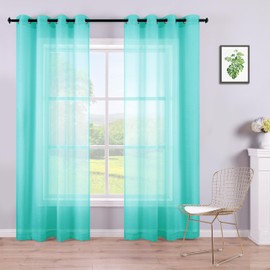 KOUFALL Cortinas turquesa de 96 pulgadas de largo para sala de estar, juego de 2 paneles con ojales, cortinas semitransparentes para recámara, 52 x 96 pulgadas de largo