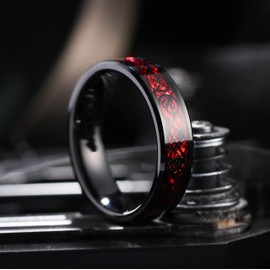 King Will DRAGON Men's Tungsten Ring 6mm Red Carbon Fiber Black Celtic Dragon Tungsten Carbide Ring Wedding Band