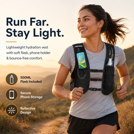 Lightweight Running Hydration Vest with 500ml Soft Flask & Phone Holder – Ultra-Light Reflective Marathon Pack for Men & Women Running Comfort