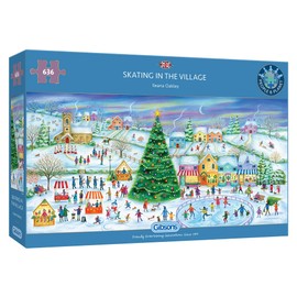 Skating in the Village | 636 Piece Jigsaw Puzzle | Panoramic Christmas Puzzle | Sustainable Jigsaw Puzzle for Adults | Premium 100% Recycled Board | Great Gift for Adults | Gibsons Games