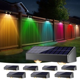 Brizled Solar Fence Lights Outdoor 8 Pack, Warm White & Cool White & RGB Solar Wall Lights, 100 Lumens 11 Modes Solar Deck Lights IP65 Waterproof Fence Solar Lighting for Railing, Wall, Deck, Fence