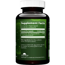 MRM Nuturition Vegan Vitamin D3 2,500 IU | Bone + Immune Health | Made from lichens | Supports Calcium Absorption | Vegan + Vegetarian Friendly | 60 Servings