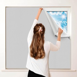 100% Blackout Curtains for Bedroom, Portable DIY Window Blinds, No Drill Window Shades & Blackout Blinds with Stickers & Tabs for Travel, Dorm Room, Media Room (Grey, 79" x 57")