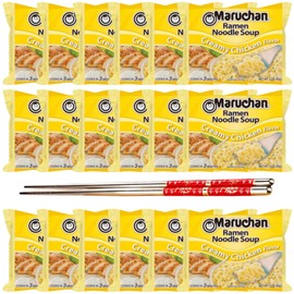 Ja’Cor Instant Ramen Noodles Soup 3 oz– Creamy Chicken Flavor, Snacks Lunch Meal On the Go Food– Bundle with (1) Set of Reusable Chopsticks (18 Individual Packs)