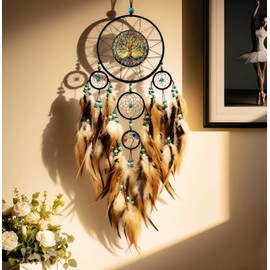 OIOVOIO Large Dream Catchers for Bedroom Adult Brown Boho Dream Catcher Wall Decor Tree of Life Suncatcher Hanging for Boys Teen Room Decor Dorm Living Room Hanging Decoration Festival Gifts