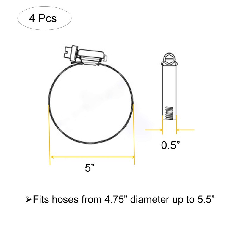 EesTeck 5" Adjustable 304 Stainless Steel Duct Clamps Hose Clamp