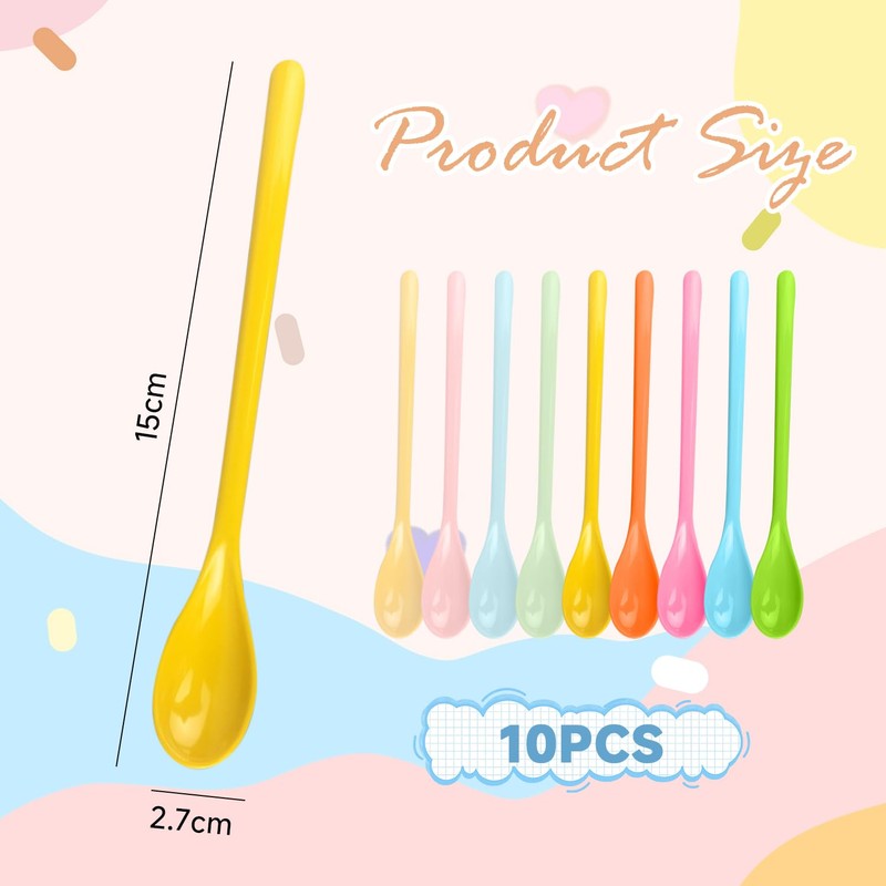 10-Piece Plastic Spoon Set, Multi-Color Plastic Spoons, Long Plastic Egg
