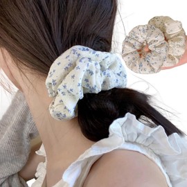 FWCXKK 2PCS Small Floral Flower Women's Hair Ties High Ponytail Headband Rubber Band Headwear and Hair Accessories Set