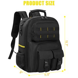LASUK Tool Backpack, Heavy Duty Tool Bag with Padded Shoulder and Removable Tool Organizer, Water-Resistant Work Backpack, for Electrician, Plumber, HVAC, Cable Repairman, Black & Yellow