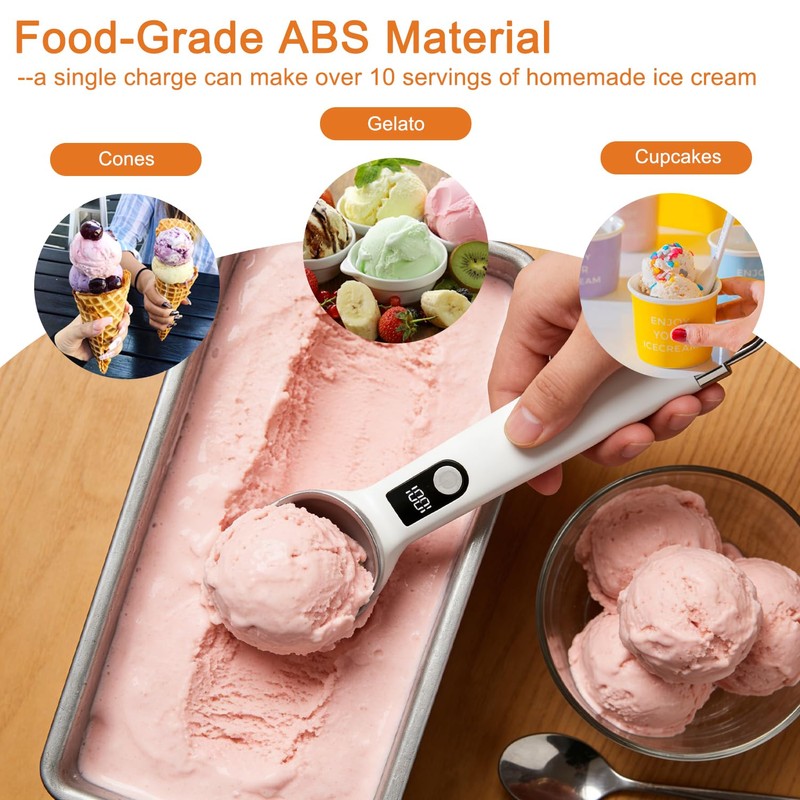 Heated Ice Cream Scoop with Detachable Battery, Fast Heat to
